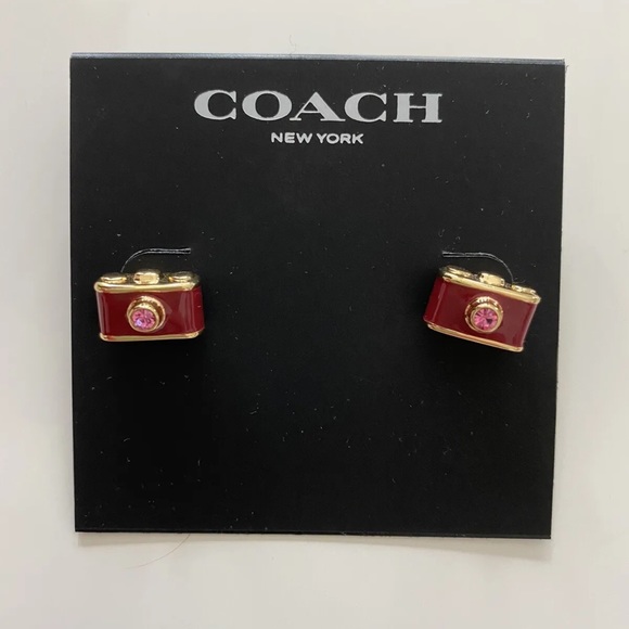NWT Coach Camera Stud Gold Earrings - Picture 1 of 6